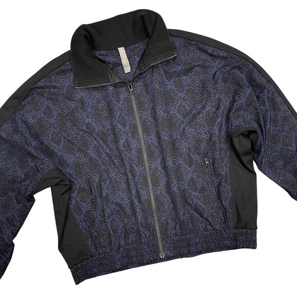 Athleta Bomber Jacket Blue Snake Print Full Zip Large - Picture 3 of 8